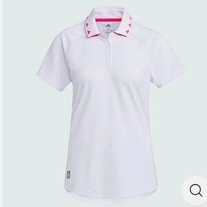 Adidas Women's White & Pink Short Sleeve Jacquard Collar Polo Golf Top T…